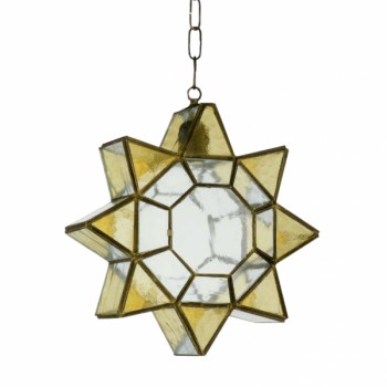 Distribuidor - Lâmpadas Diversas | Colgantes Rustica | COLGANTE ESTRELLA 1XE27 AMBARINA CUERO/AMBAR REGX21X31 CM Ref: 2.960-AMBAR